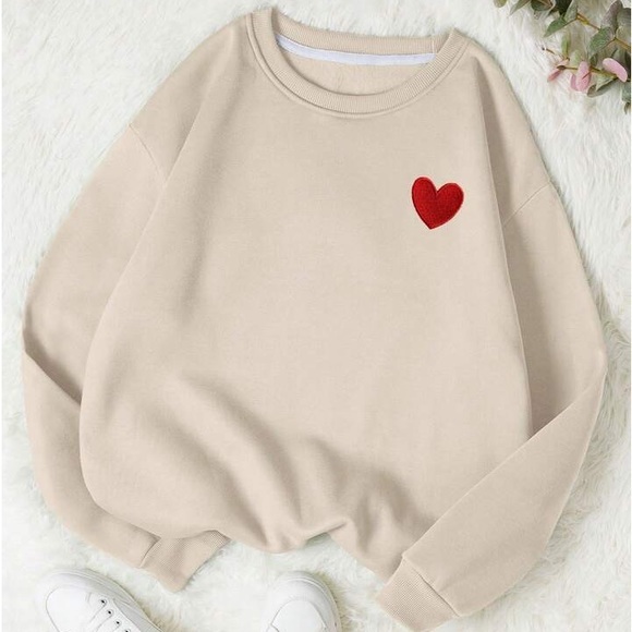 Heart Print Thermal Lined Sweatshirt women different size - Picture 1 of 7